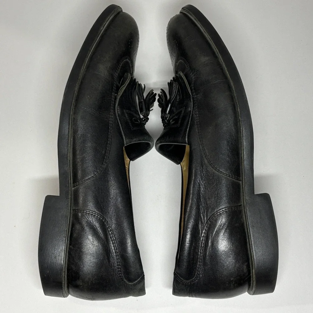 Sandro Moscoloni Tassel Loafers Mens 10 Black Fair Kiltie Wingtip Leather 8101‎